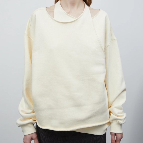 Source Unknown Double Asymmetric Layer Cream Beige Sweatshirt One Size - Picture 3 of 14